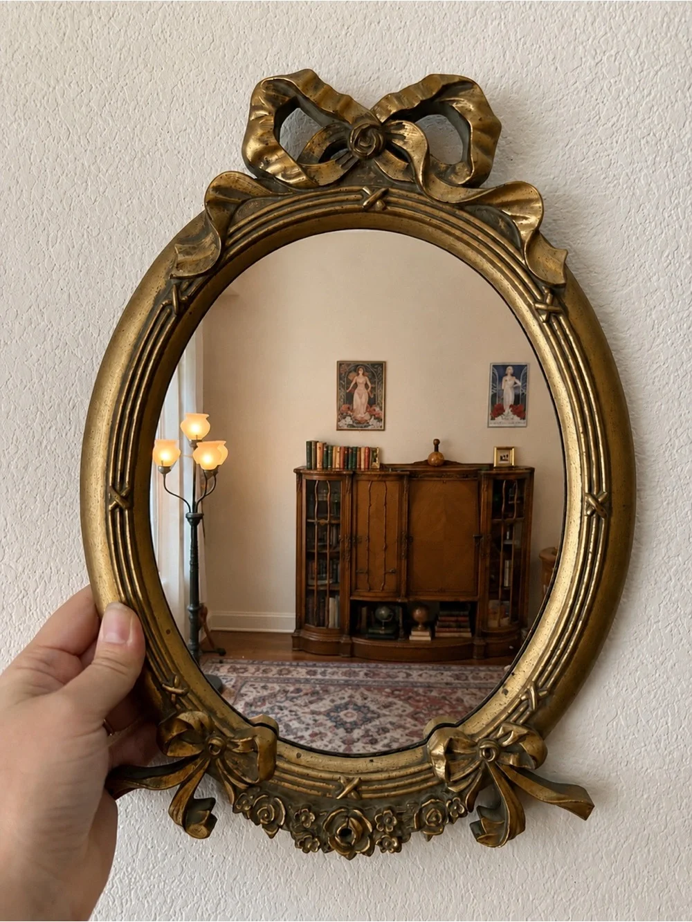 Ornate Gold Bow Oval Wall Mirror